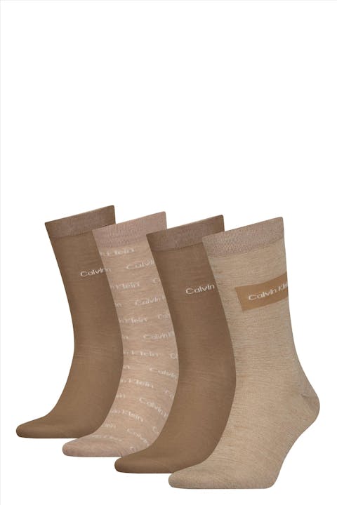 Calvin Klein - Beige Logoprint 4-pack cadeaubox sokken