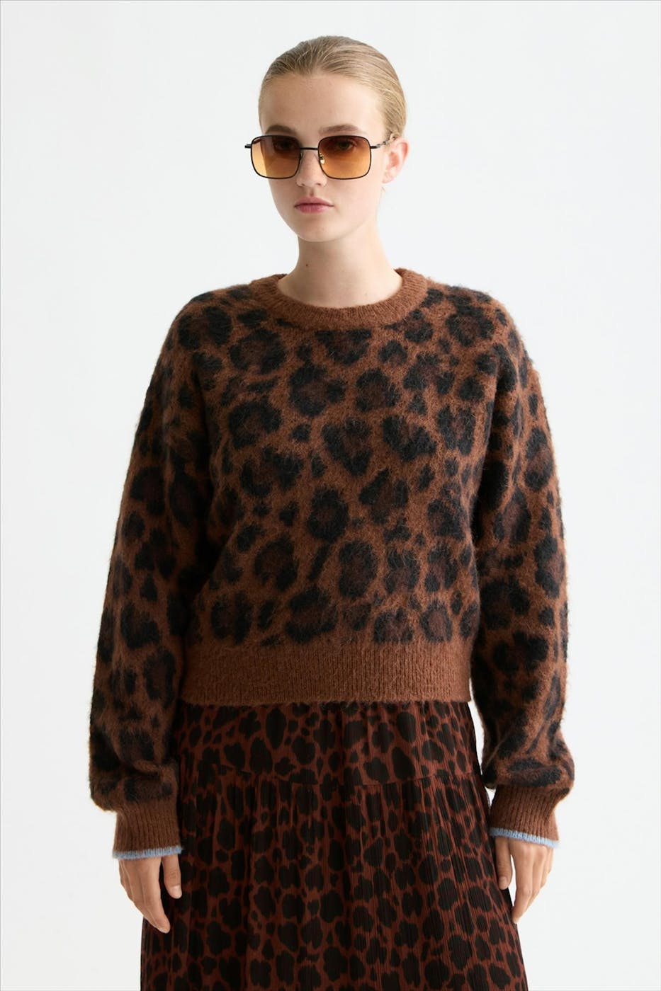Scotch & Soda - Bruine Fuzzy Leopard trui