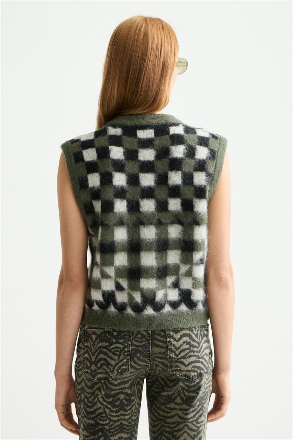 Scotch & Soda - Olijfgroene Fuzzy Jacquard debardeur