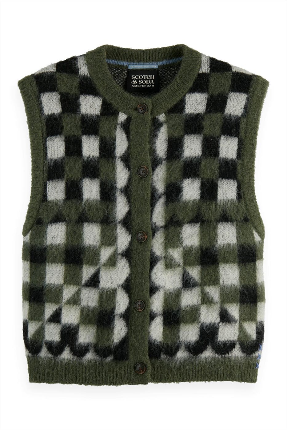Scotch & Soda - Olijfgroene Fuzzy Jacquard debardeur