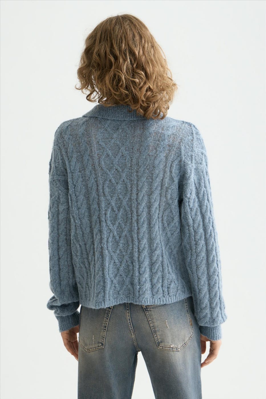 Scotch & Soda - Blauwe Cable Stitch Polo Neck trui