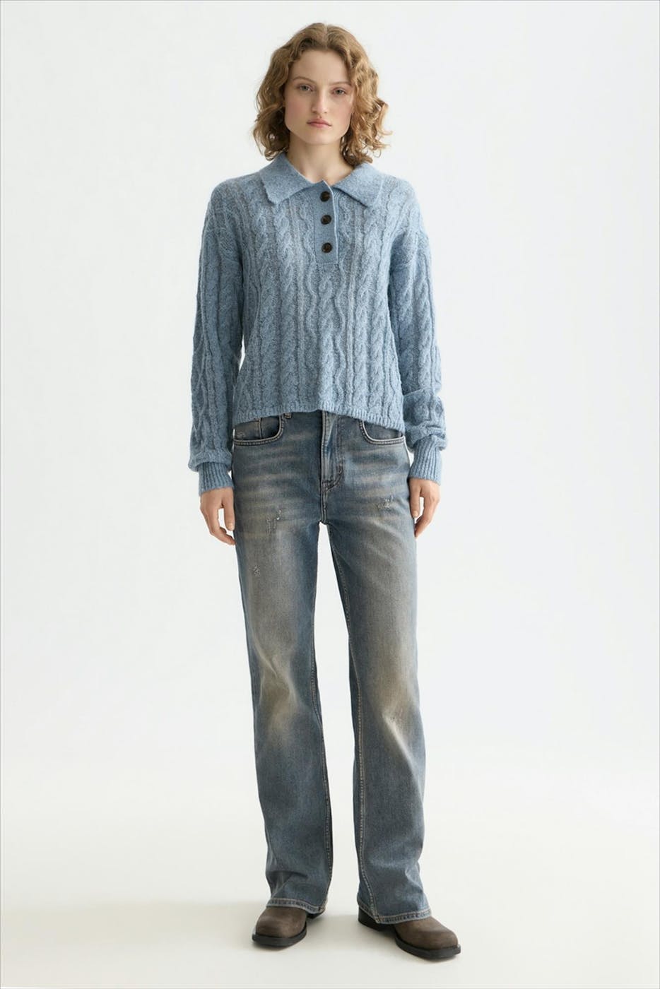 Scotch & Soda - Blauwe Cable Stitch Polo Neck trui