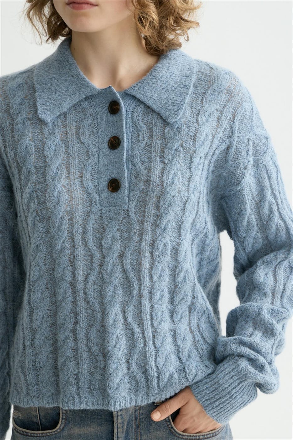 Scotch & Soda - Blauwe Cable Stitch Polo Neck trui