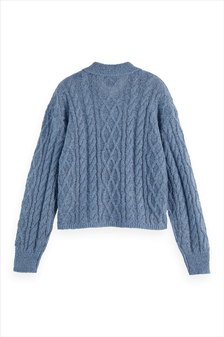 Scotch & Soda - Blauwe Cable Stitch Polo Neck trui