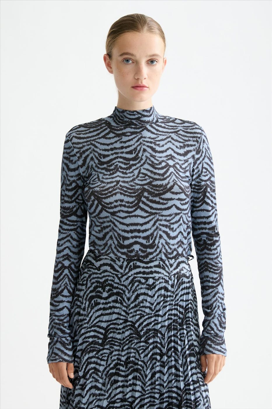 Scotch & Soda - Lichtblauwe Printed Mock longsleeve
