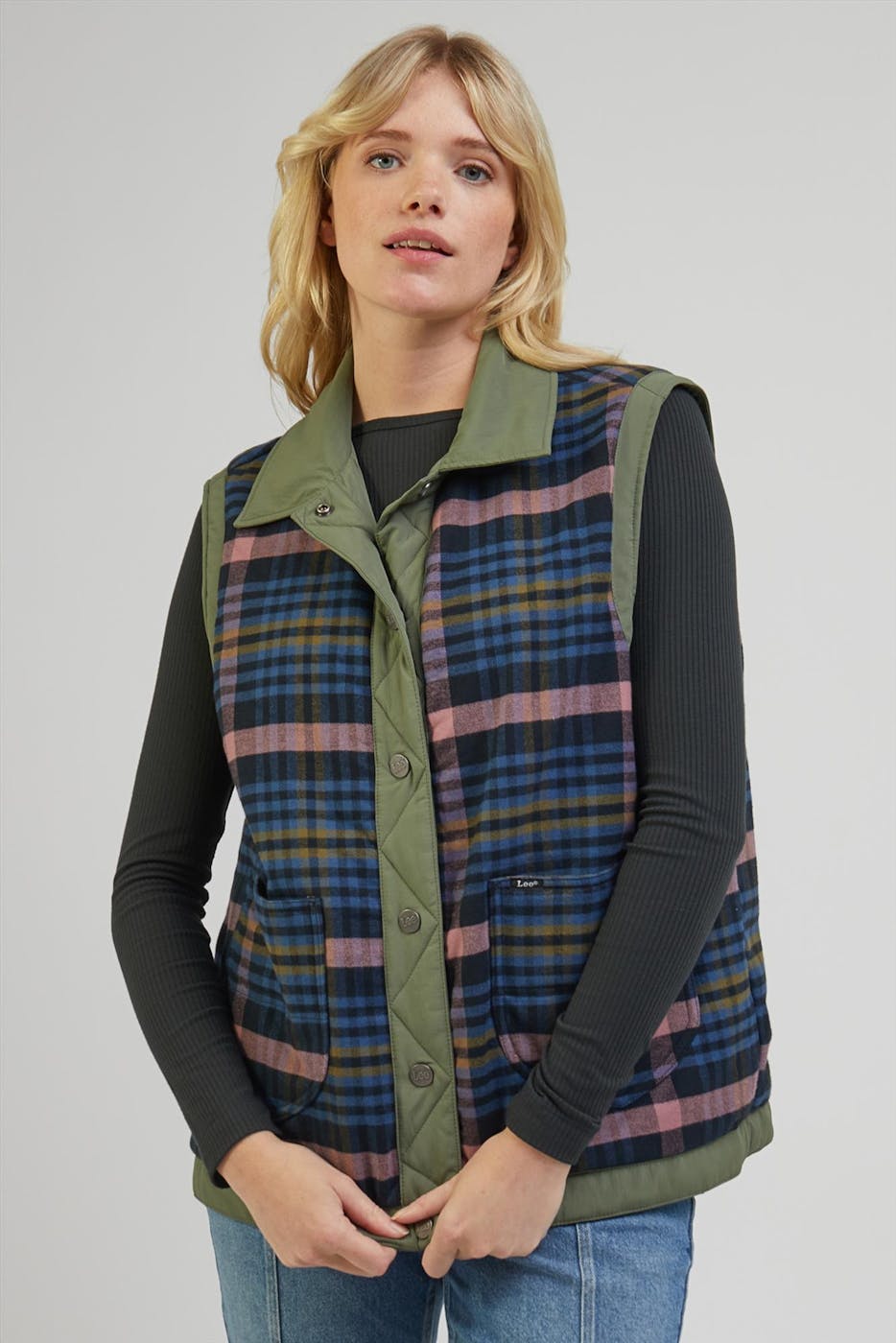 Lee - Olijfgroene Padded Rider Omkeerbare vest