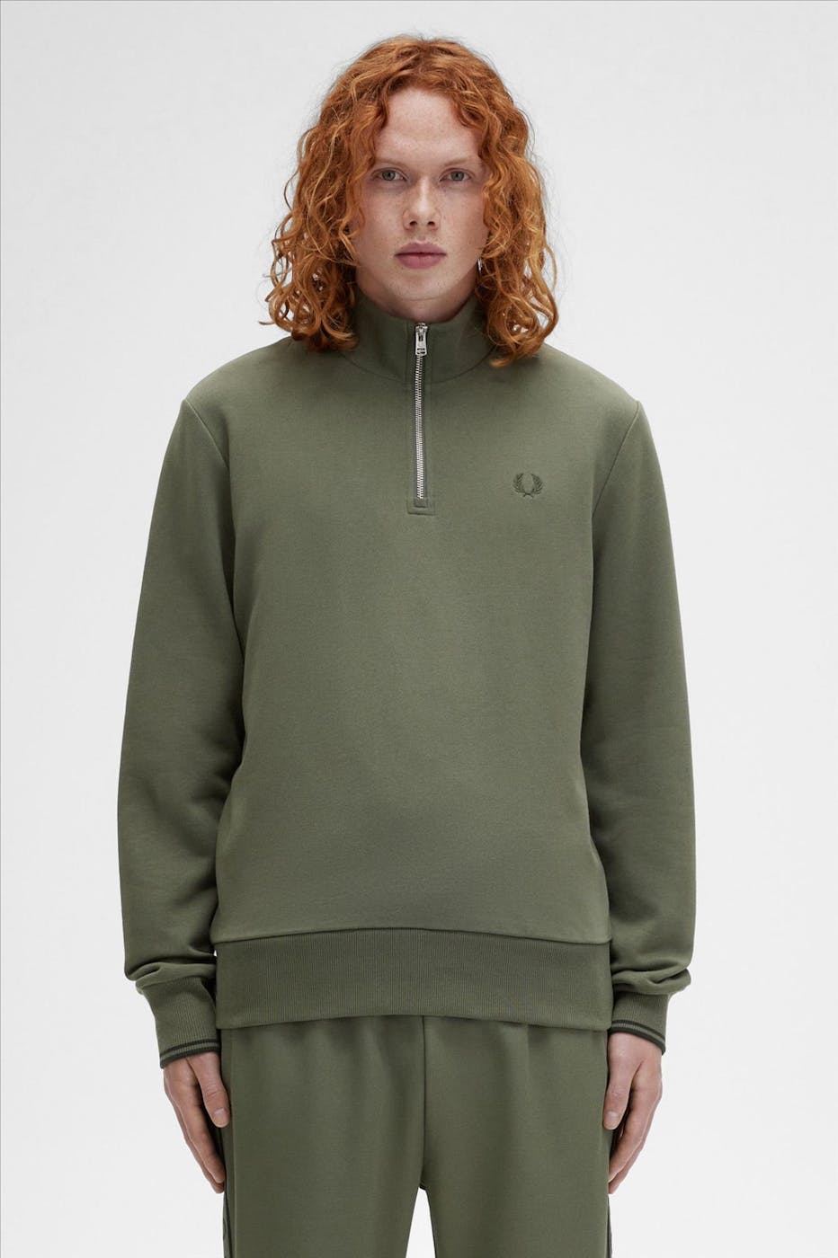 Fred Perry - Olijfgroene Half Zip sweater