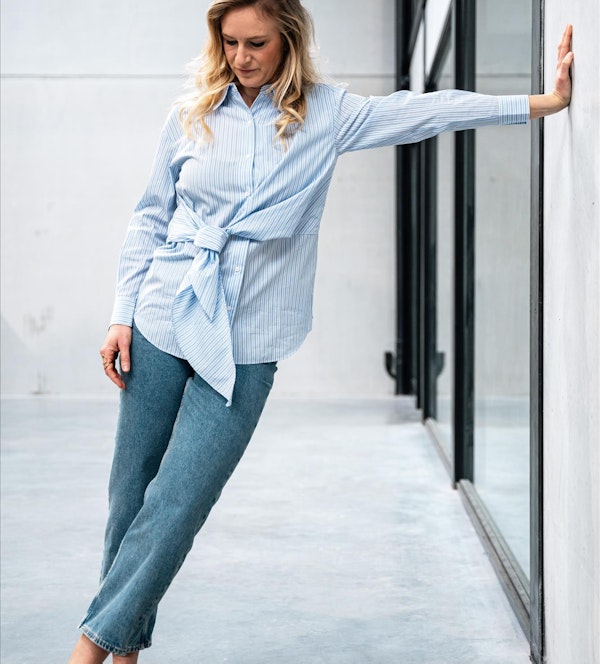Scotch & Soda - Lichtblauwe Striped Knotted blouse