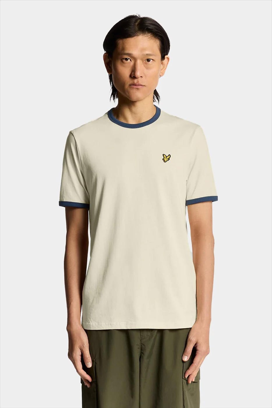 Lyle & Scott - Ecru-Blauwe Ringer T-shirt