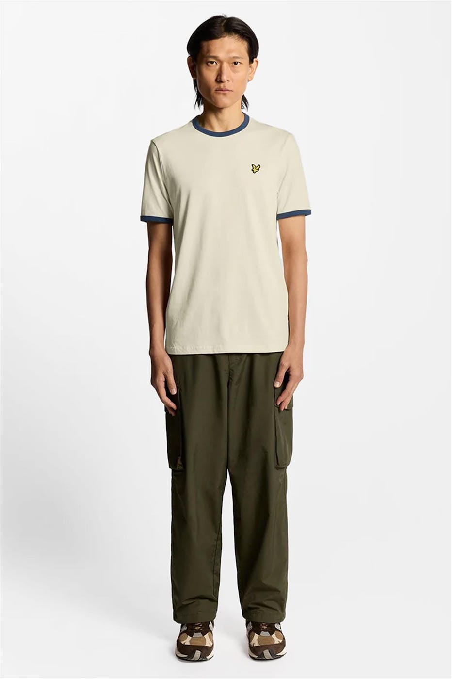 Lyle & Scott - Ecru-Blauwe Ringer T-shirt