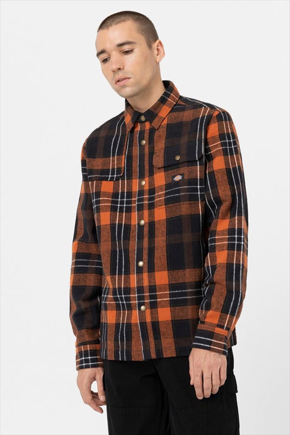 Dickies - Oranje-zwart Geruite Flanellen overhemd