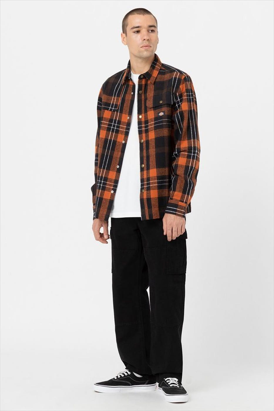 Dickies - Oranje-zwart Geruite Flanellen overhemd