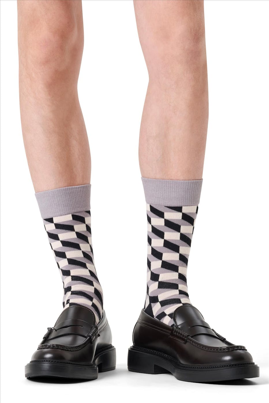 Happy Socks - Grijze-ecru Filled Optic sokken, maat: 41-46