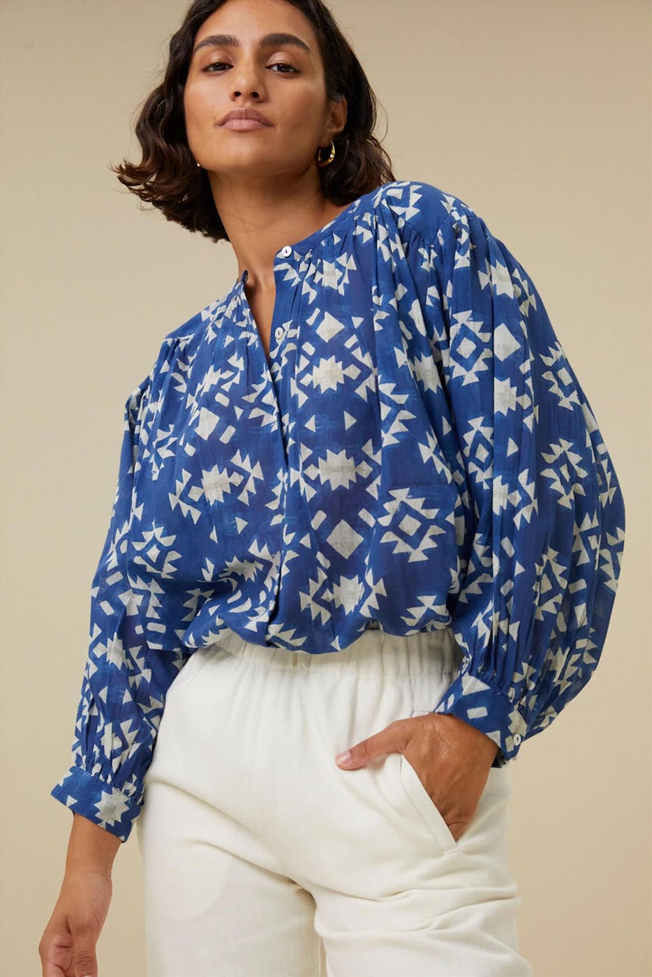 BY BAR - Blauwe Lucy Madras blouse