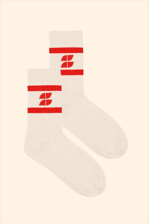 BY BAR - Ecru-Rode Logo sokken