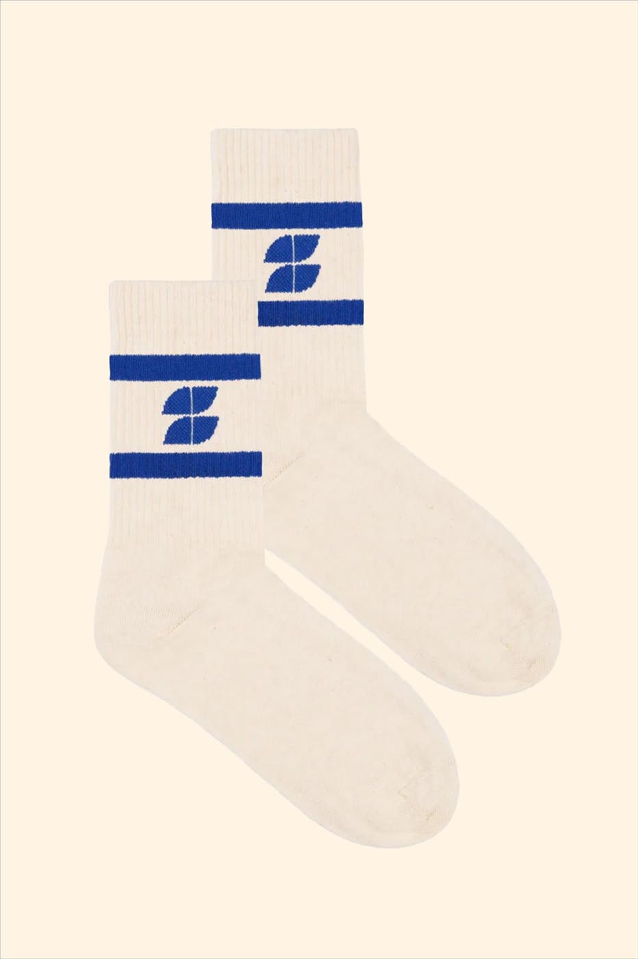 BY BAR - Ecru-Blauwe Logo sokken