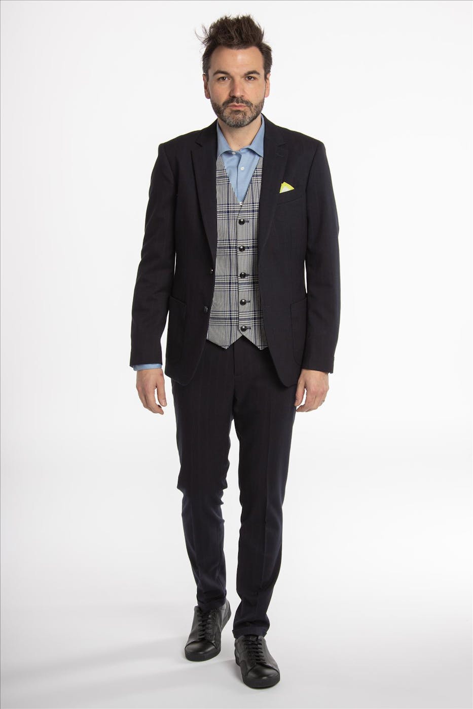 Scotch & Soda - Donkerblauwe toon-op-toon gestreepte Mott slim fit kostuumbroek