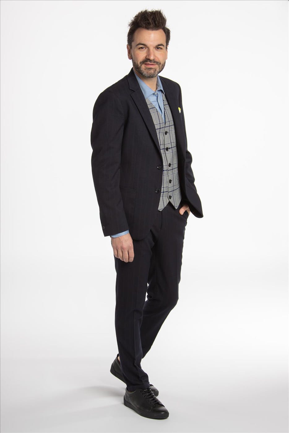 Scotch & Soda - Donkerblauwe toon-op-toon gestreepte Mott slim fit kostuumbroek