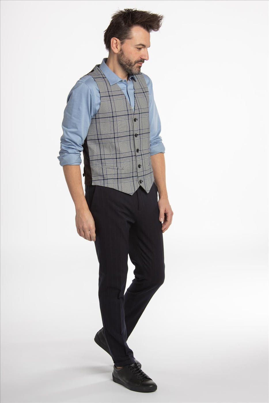 Scotch & Soda - Donkerblauwe toon-op-toon gestreepte Mott slim fit kostuumbroek