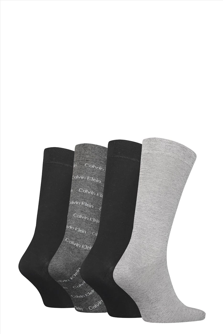 Calvin Klein - Grijs-Zwarte Logoprint 4-pack cadeaubox sokken