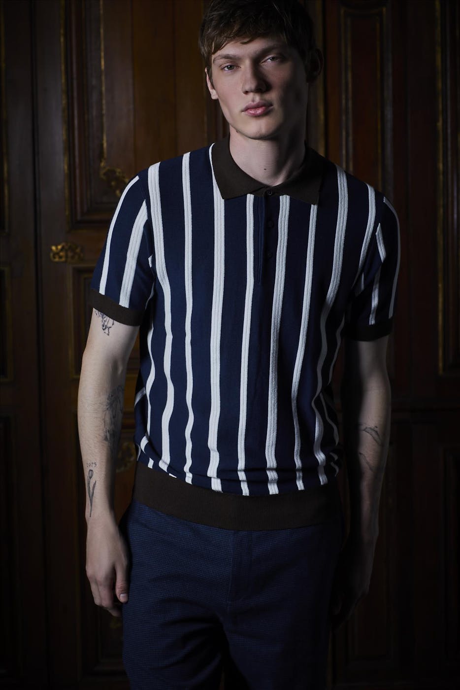 Ben Sherman - Donkerblauw-Ecru Raised Stripe polo