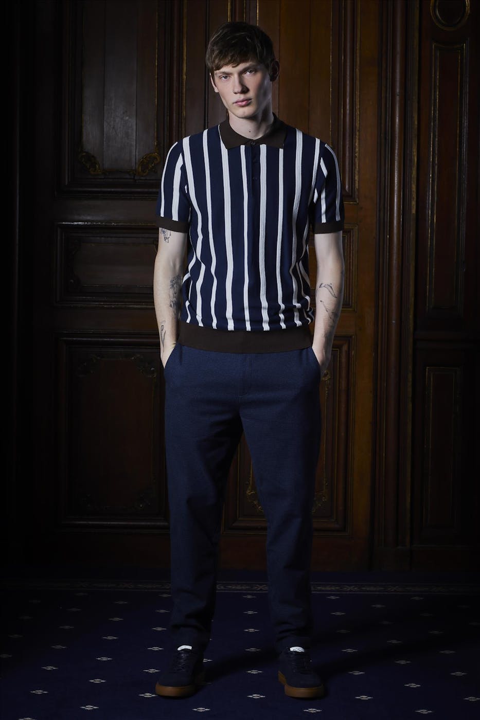 Ben Sherman - Donkerblauw-Ecru Raised Stripe polo