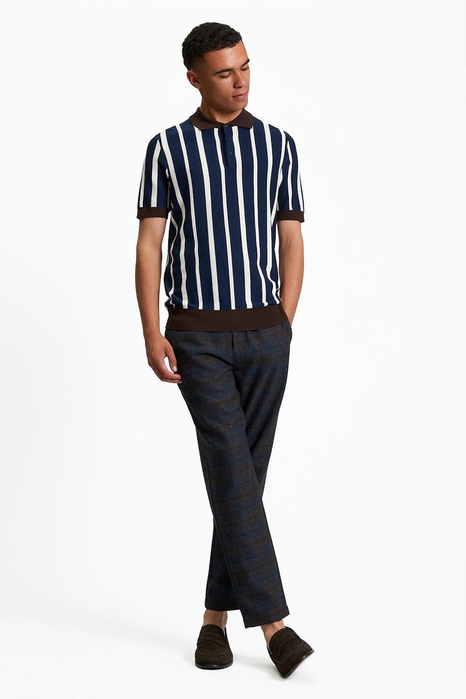 Ben Sherman - Donkerblauw-Ecru Raised Stripe polo
