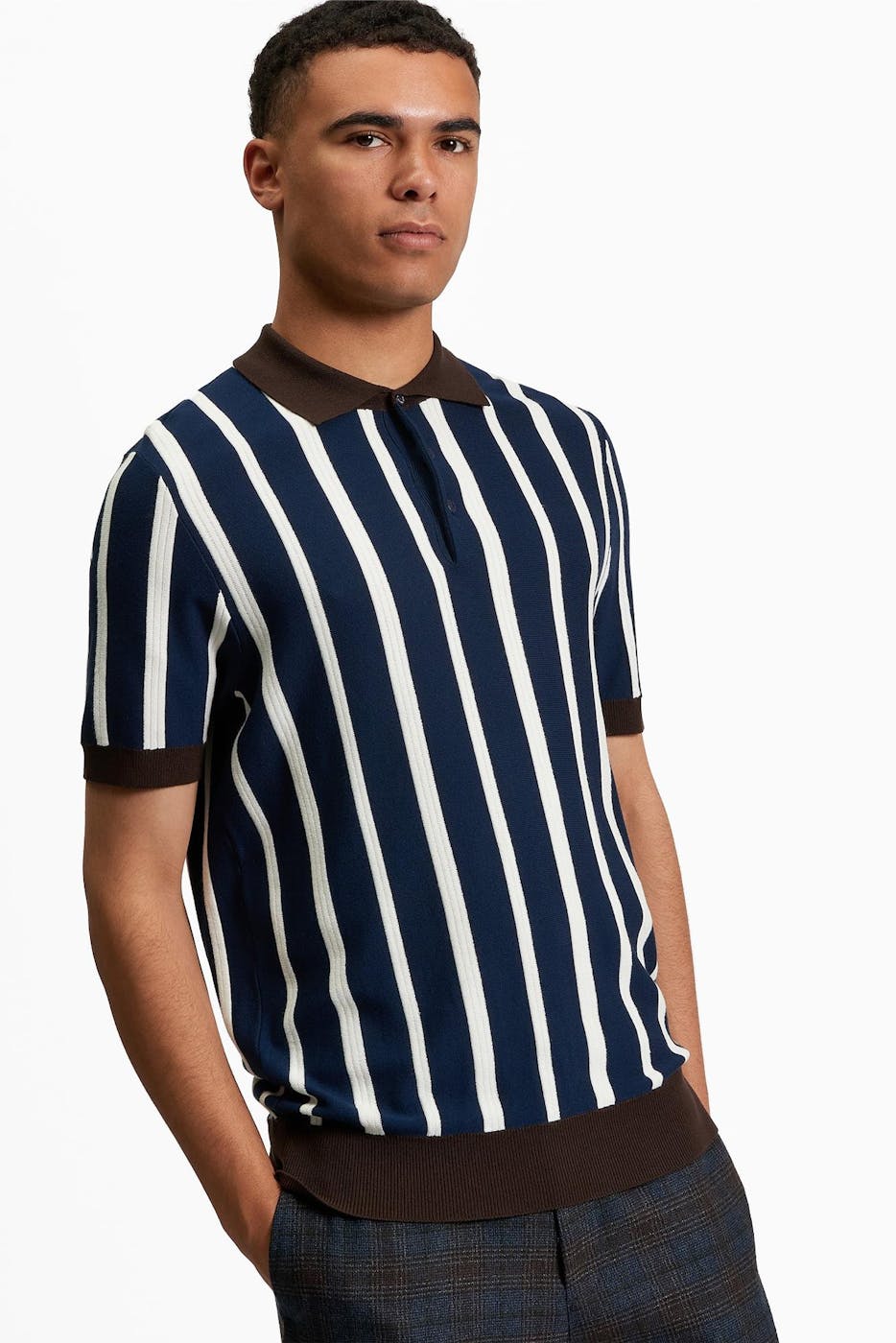 Ben Sherman - Donkerblauw-Ecru Raised Stripe polo