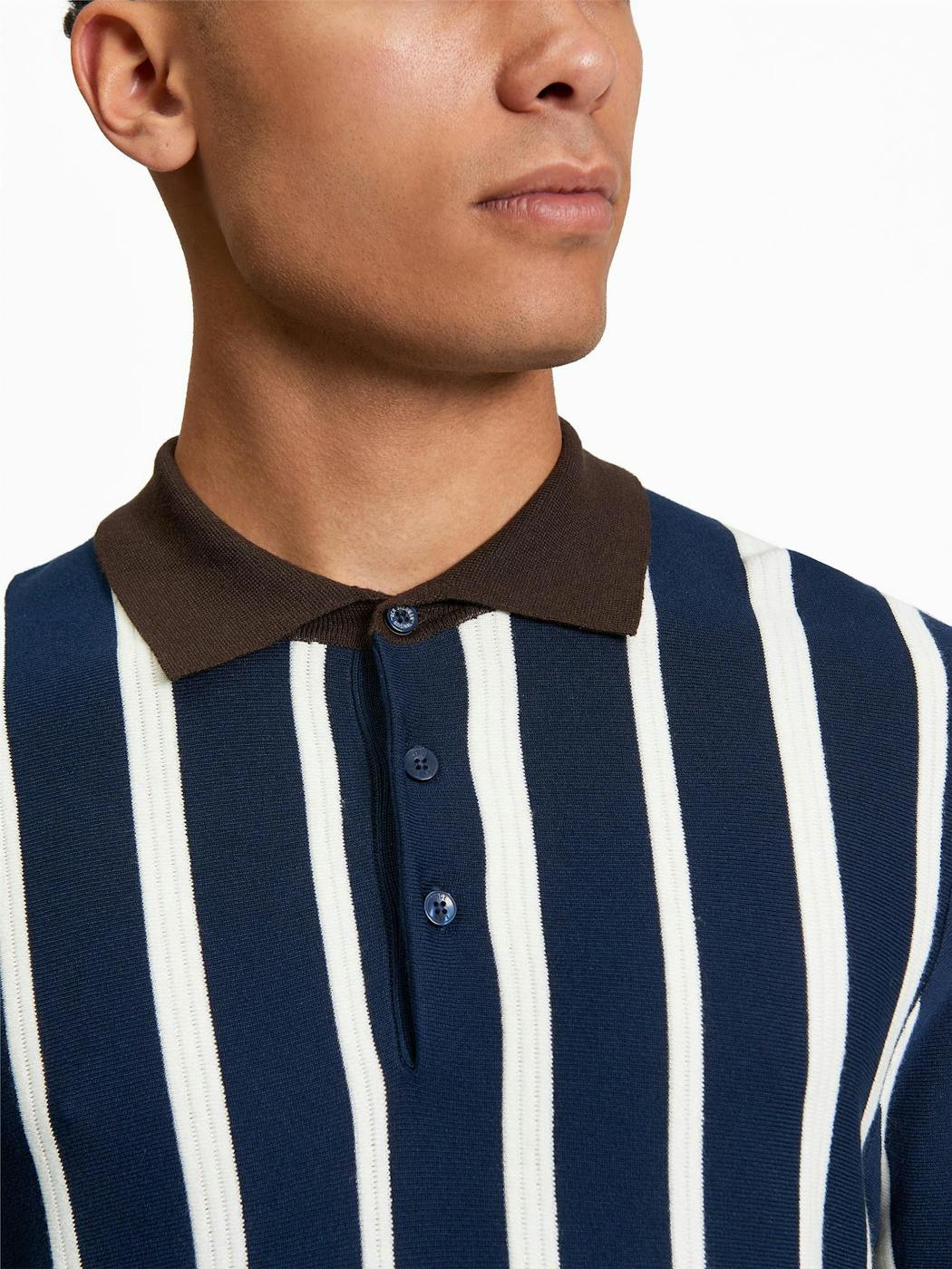 Ben Sherman - Donkerblauw-Ecru Raised Stripe polo