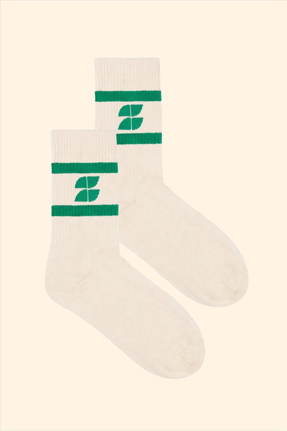 BY BAR - Ecru-Groene Logo sokken