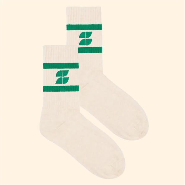 BY BAR - Ecru-Groene Logo sokken