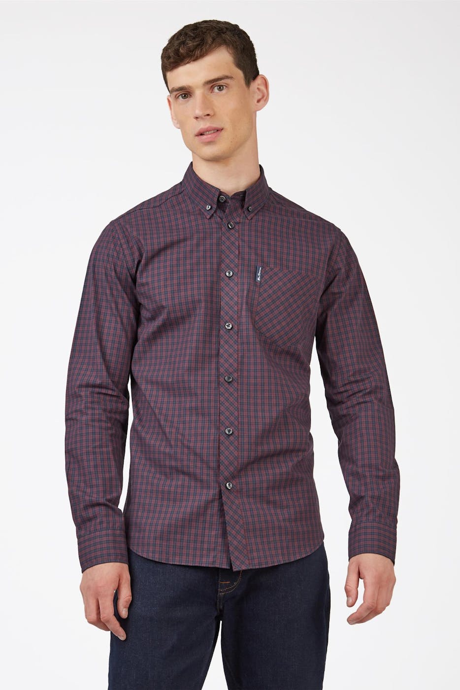 Ben Sherman - Bordeaux-zwart Madras hemd