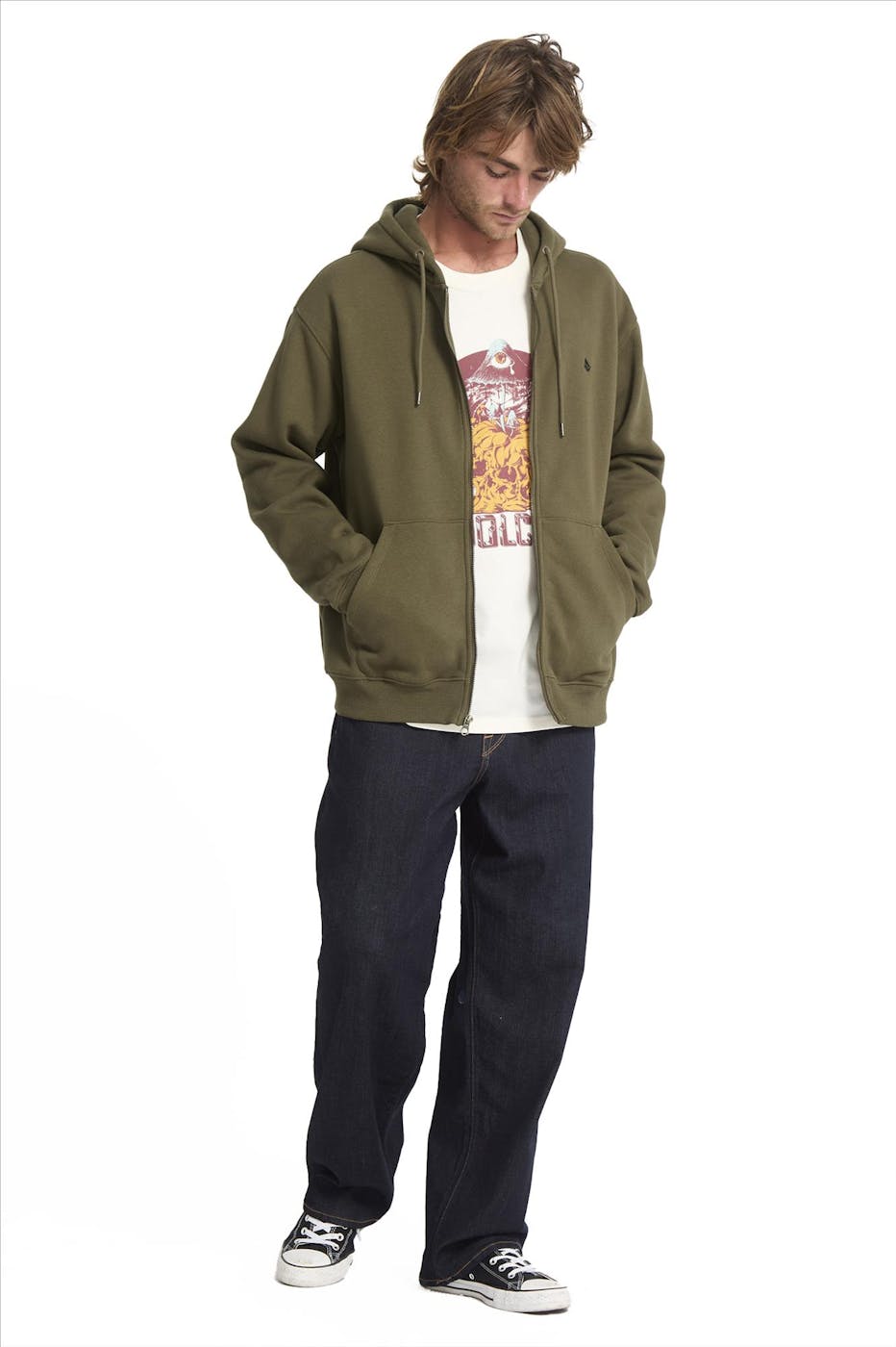 Volcom - Olijfgroene Single Stone hoodie