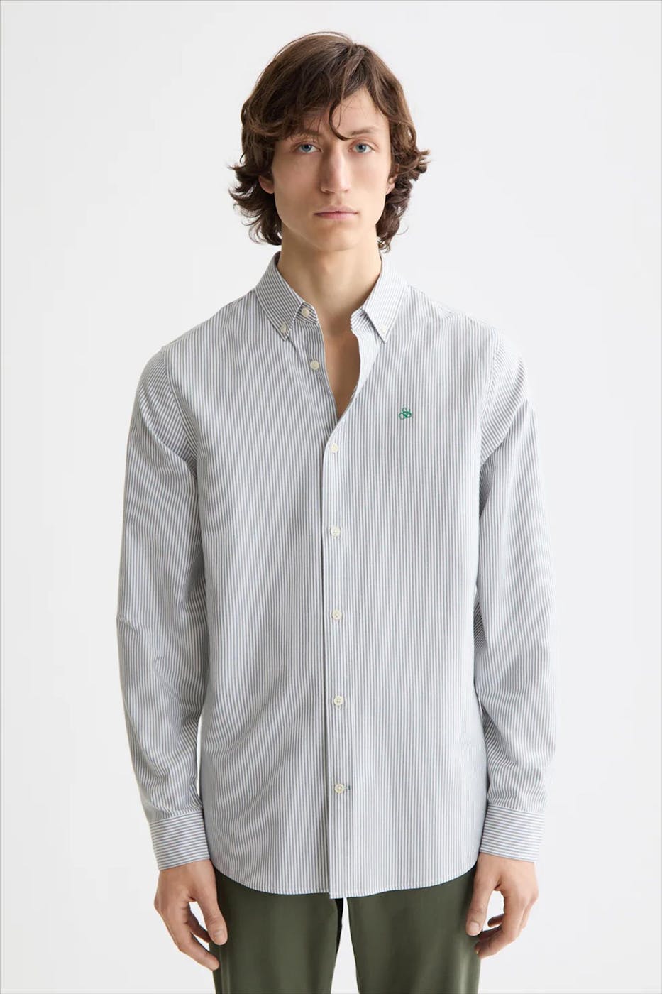 Scotch & Soda - Groen-Ecru Striped Oxford hemd