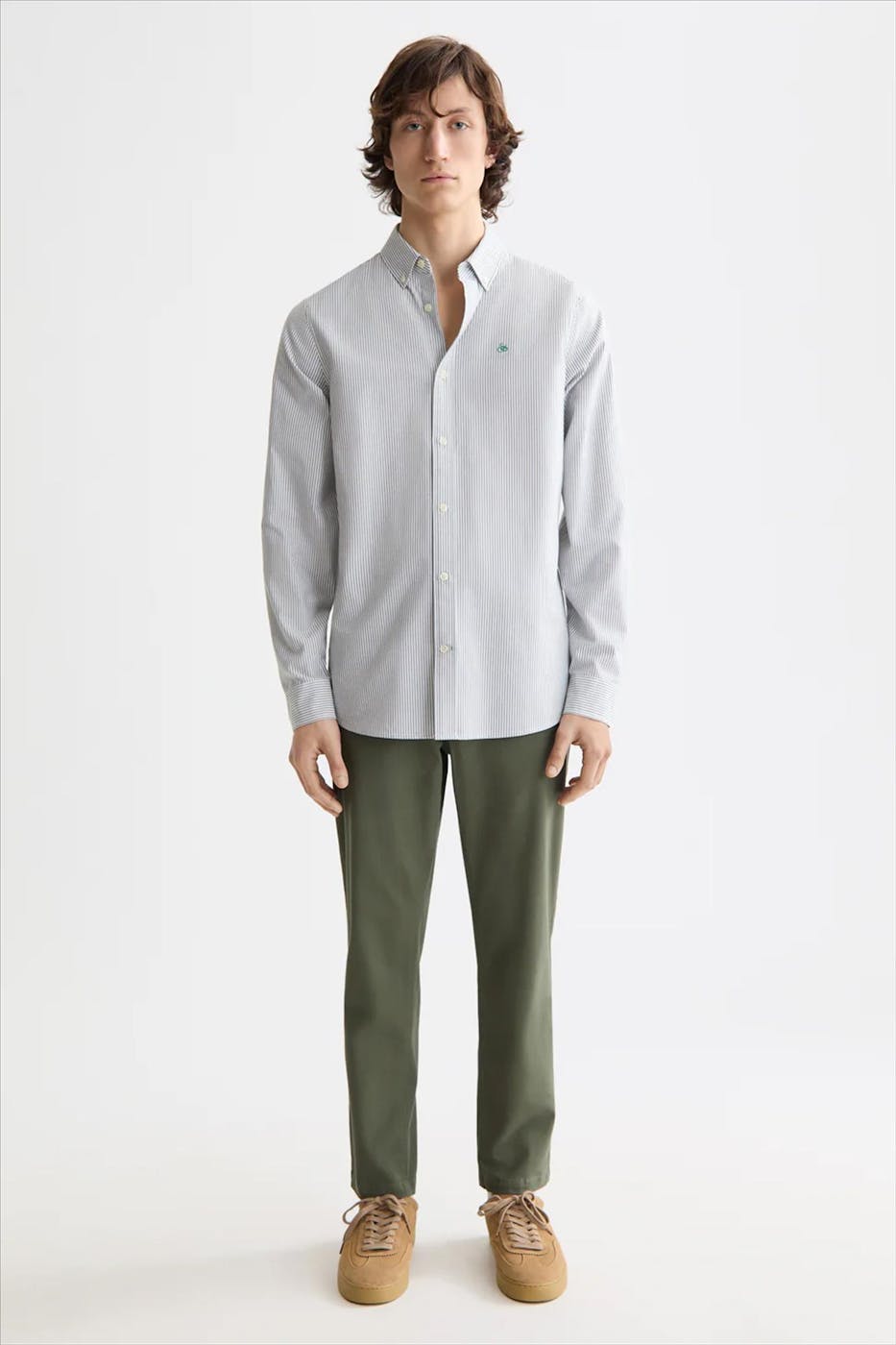 Scotch & Soda - Groen-Ecru Striped Oxford hemd