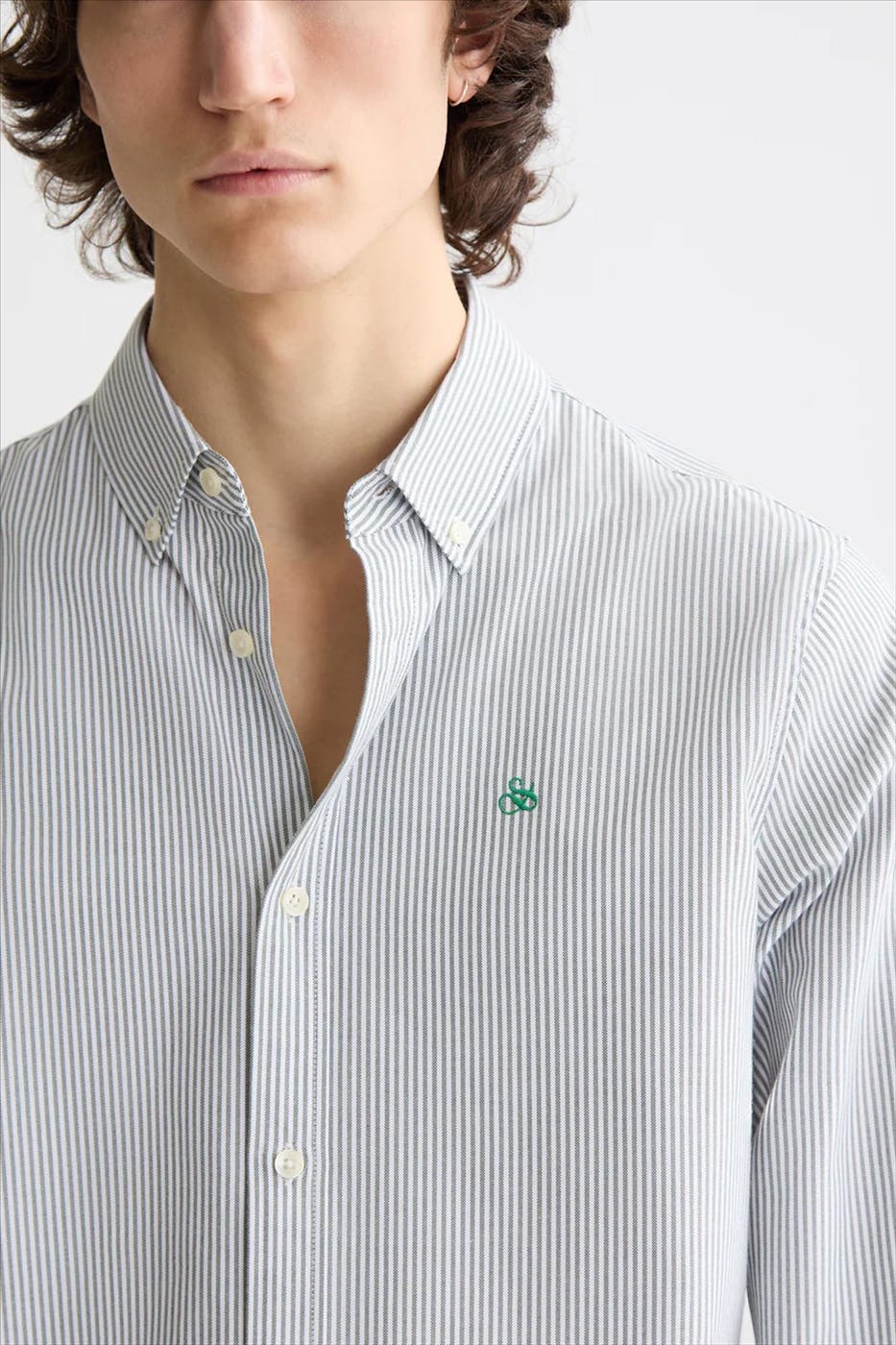 Scotch & Soda - Groen-Ecru Striped Oxford hemd