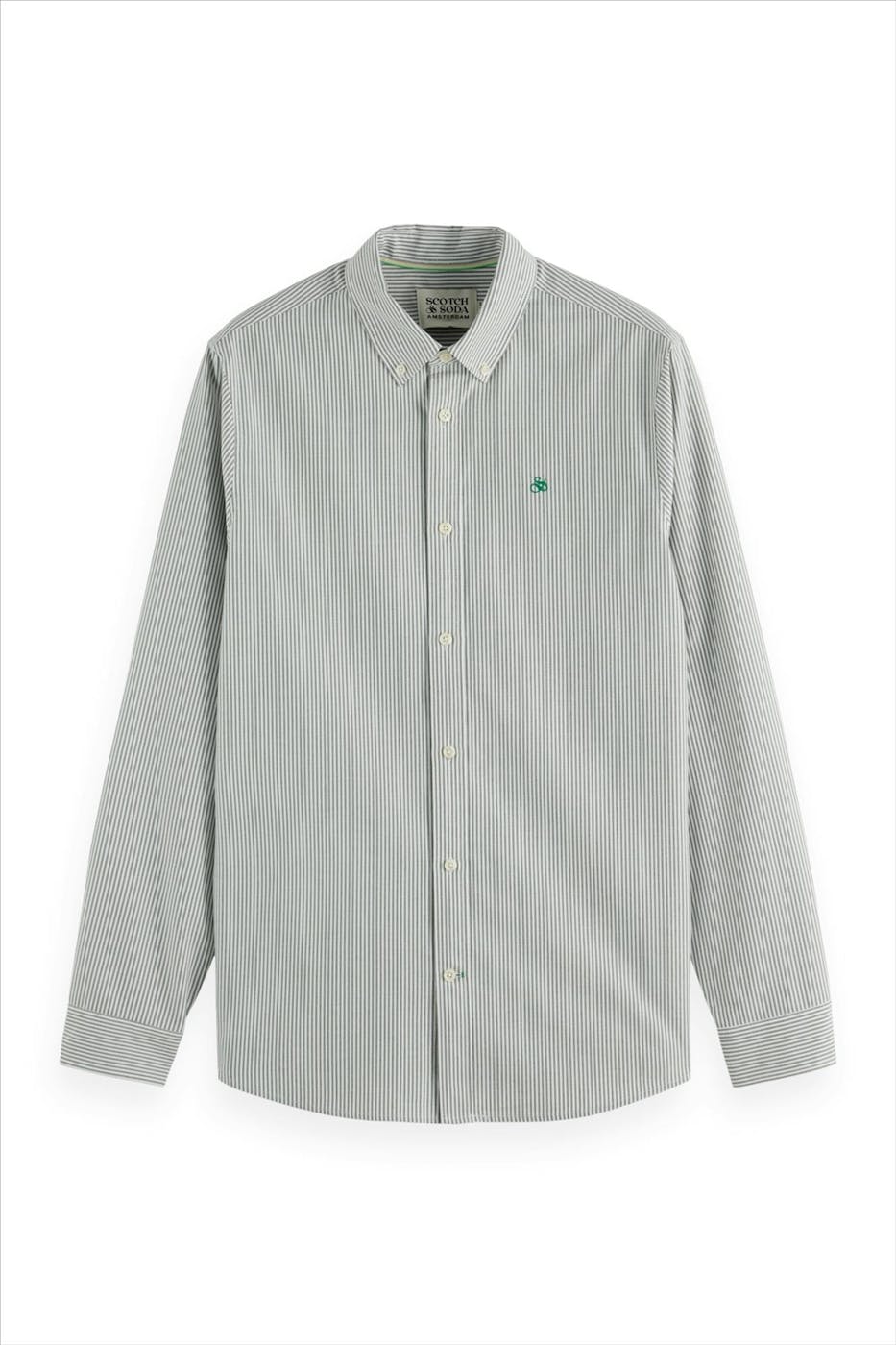 Scotch & Soda - Groen-Ecru Striped Oxford hemd