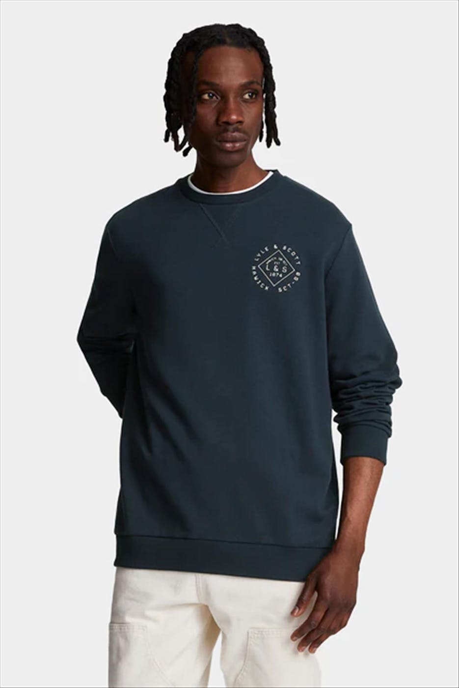 Lyle & Scott - Donkerblauwe Stamp sweater