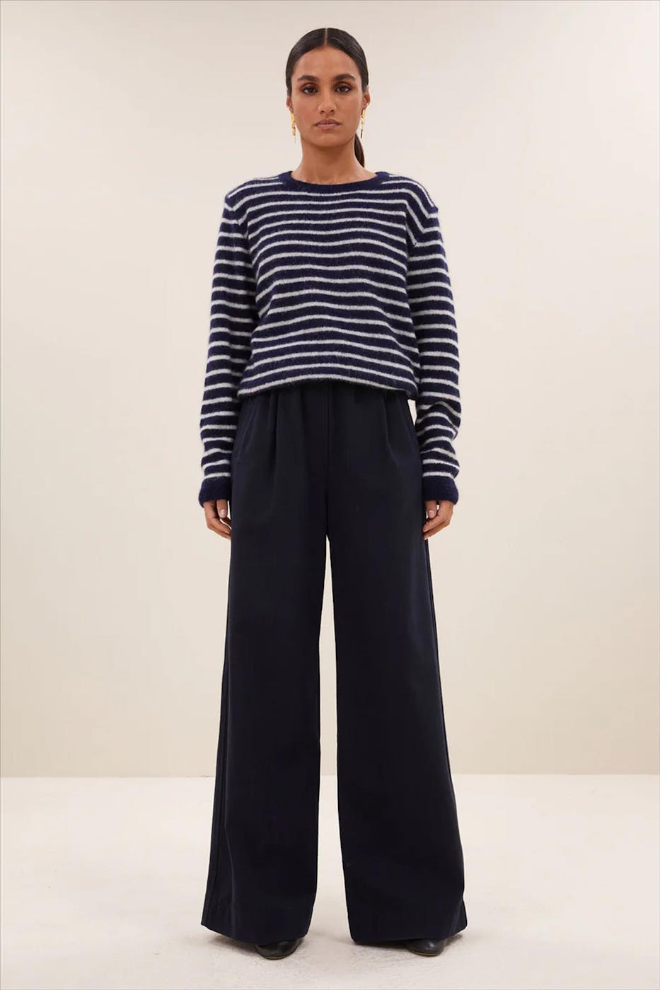 BY BAR - Donkerblauwe Benny stripe trui