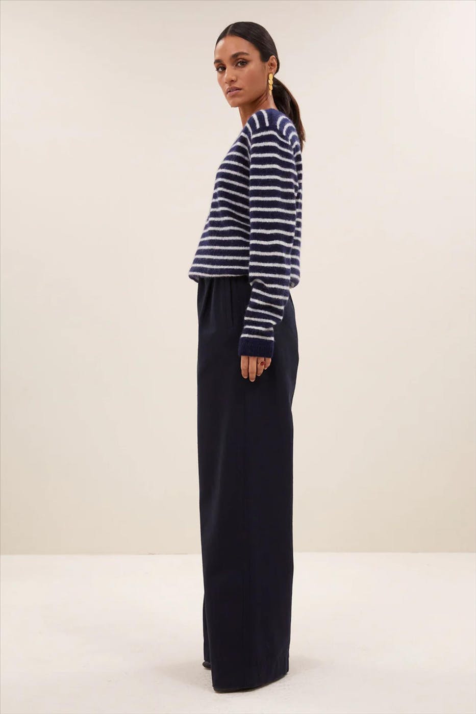 BY BAR - Donkerblauwe Benny stripe trui