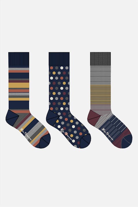 Ben Sherman - Donkerblauw-grijze 3-pack Gift Set sokken