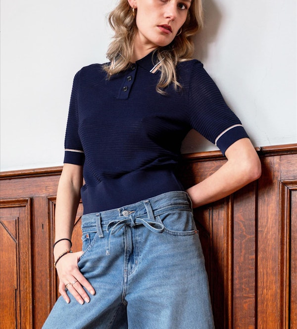 Scotch & Soda - Donkerblauwe Collared Knitted polo