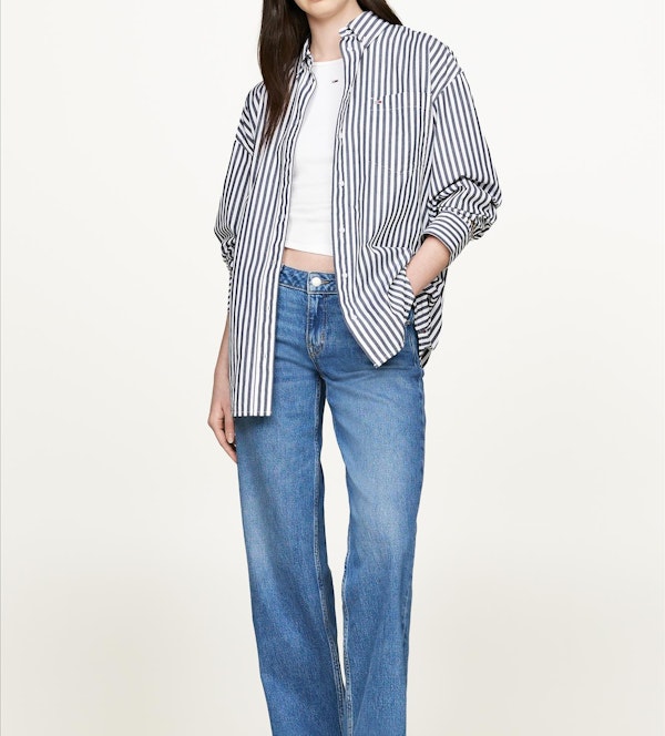 Tommy Jeans - Donkerblauw-Wit Relaxed overhemd