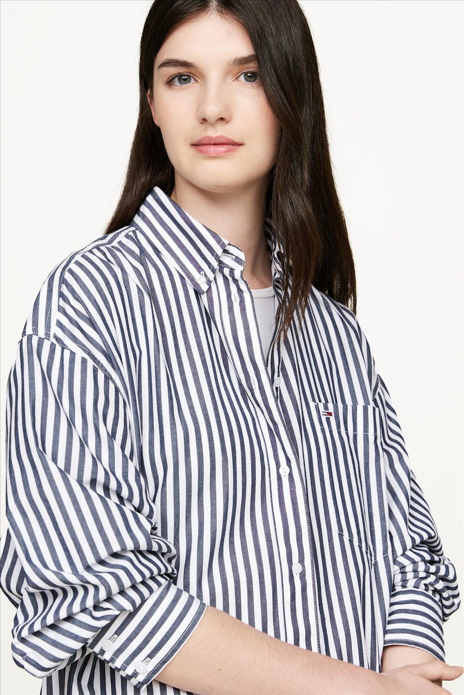 Tommy Jeans - Donkerblauw-Wit Relaxed overhemd