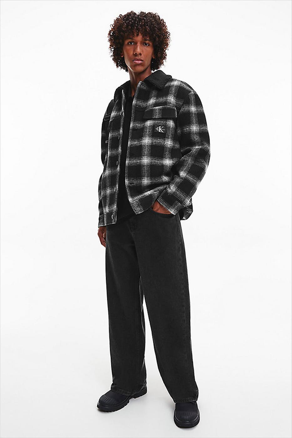 Calvin Klein Jeans - Zwart-grijze Ruitmotief Sherpa jas