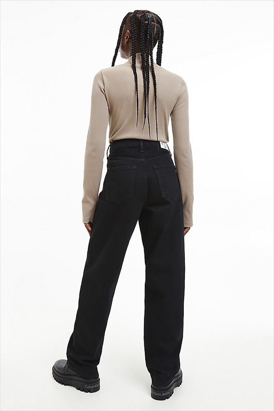 Calvin Klein Jeans - Beige Smal Geribbelde Col T-shirt