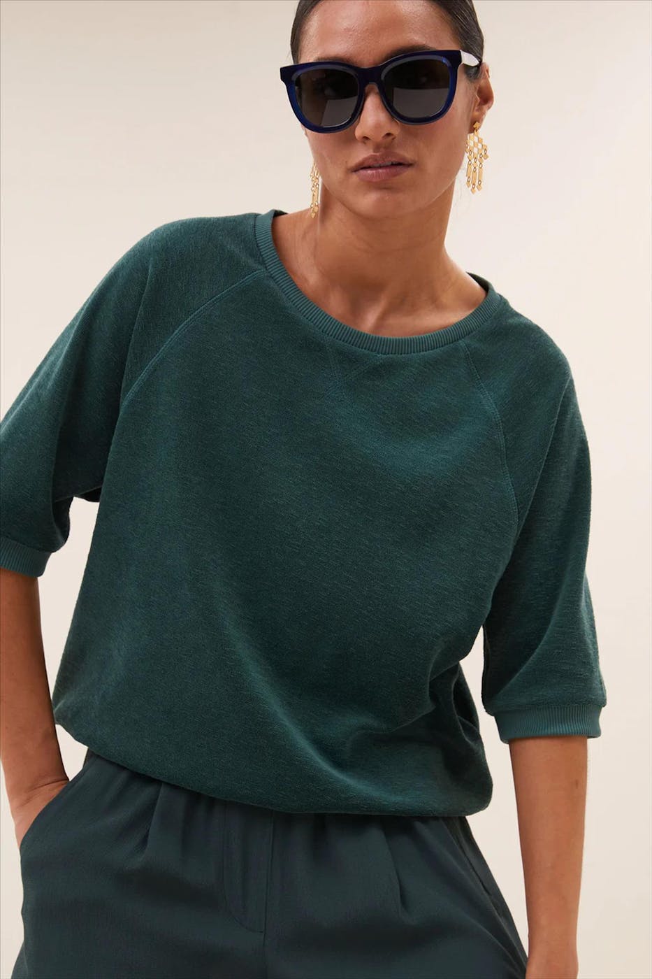 BY BAR - Donkergroene Neva Slub sweater