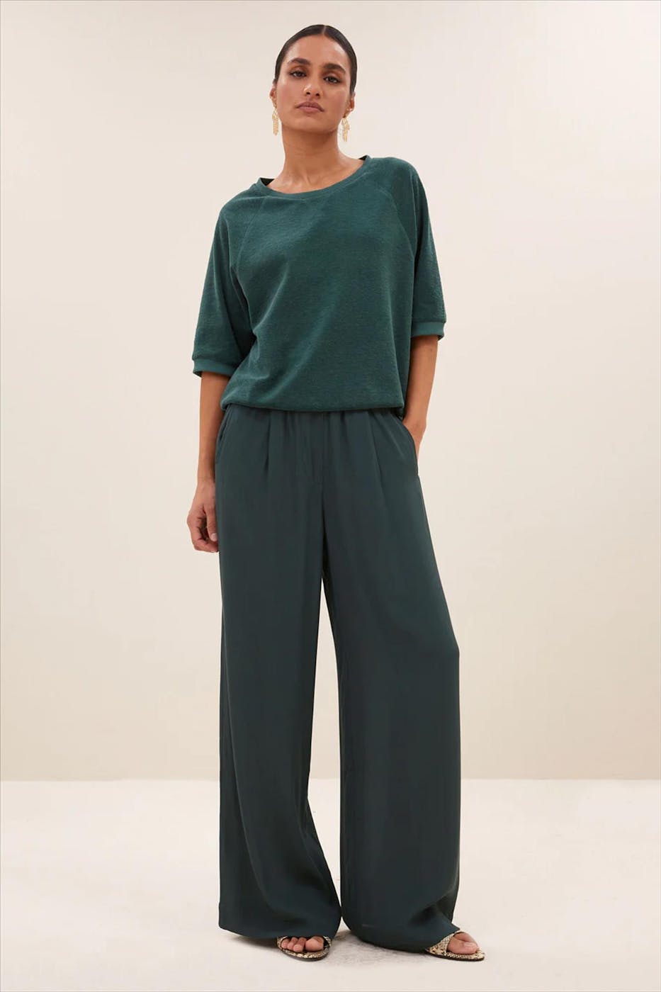 BY BAR - Donkergroene Neva Slub sweater
