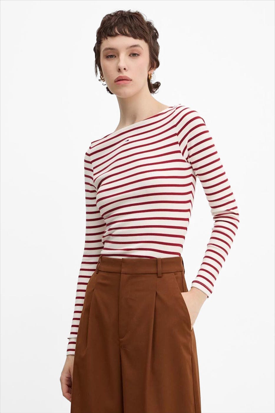 Tommy Jeans - Ecru-Rode Breton Stripe longsleeve