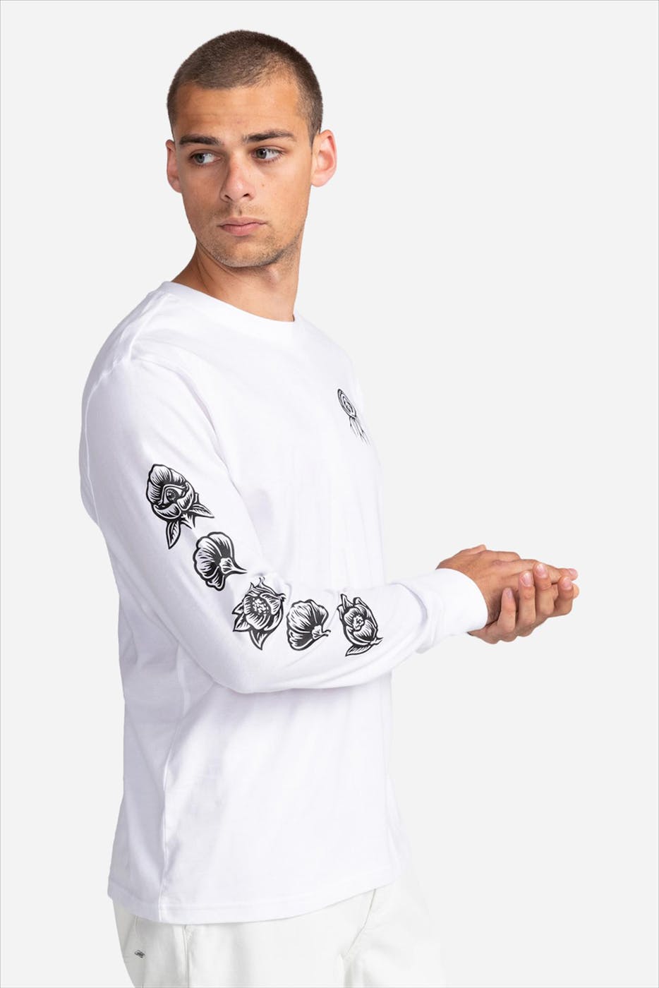 Element - Wit-zwarte Bloom T-shirt met lange mouw